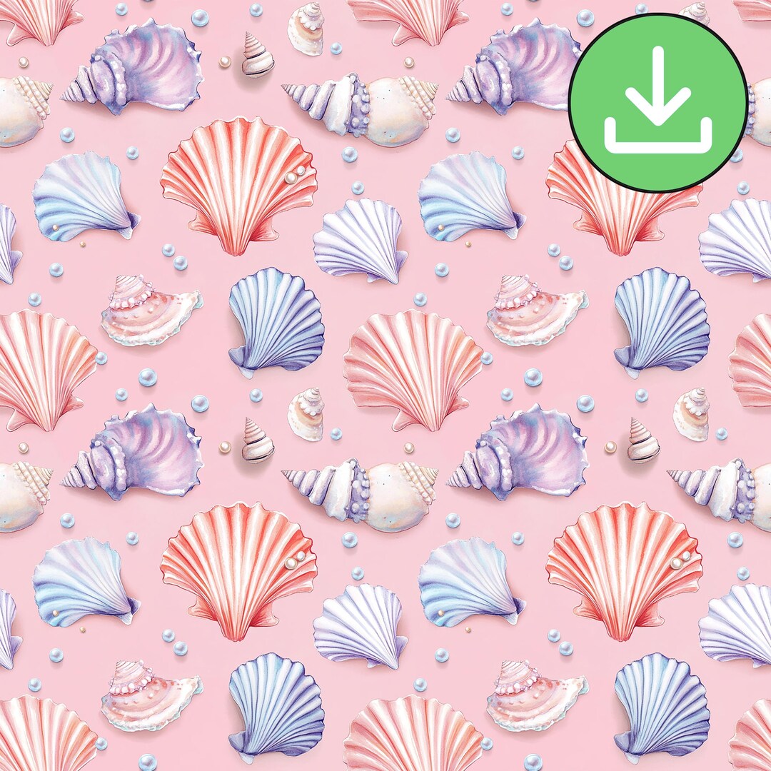 Pink Seashells and Pearls Seamless Pattern, Beach Summer Repeat Tile ...