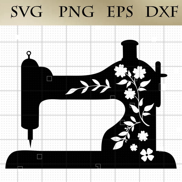 Machine à coudre florale SVG png eps dxf fichier découpe Cricut Silhouette Vector Art dessin téléchargement numérique