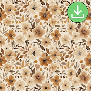 Aquarelle automne fleurs marron motif transparent, tuile de motif floral répétition d'automne de mauvaise humeur, prairie d'automne, Bohème, papier numérique, téléchargement numérique