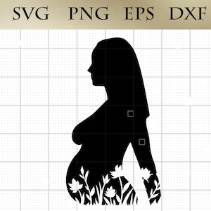 Kwiatowa sylwetka kobiety w ciąży SVG png eps dxf Clipart Wektor ciąża Cricut Cięcie Plik Cyfrowy Plik