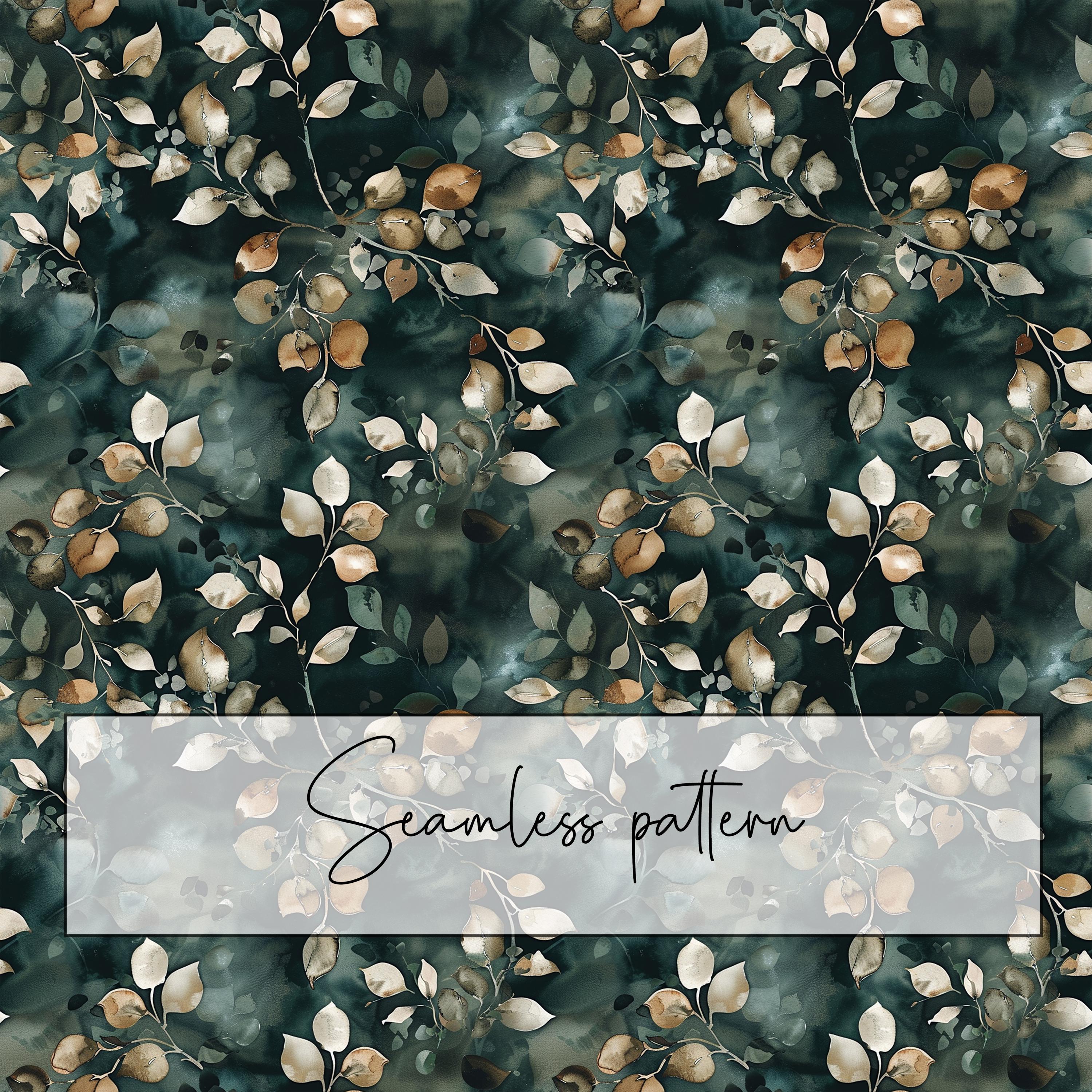 Green Fall Pattern Cool Green Leaf Pattern Seamless Pattern, Watercolor Fall Tree Leaves ...