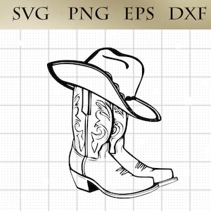Cowboy Boots and Hat SVG png eps dxf  Vector Art, Cricut Digital Design, Instant Download