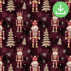 Modèle sans couture casse-noisette de Noël bordeaux foncé, motif répété festif, papier numérique, création de cadeau, tenue d'un journal, téléchargement numérique