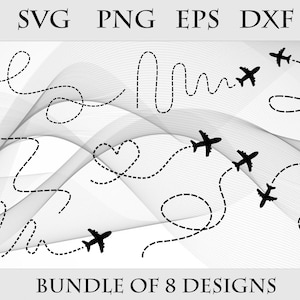 Plane Route svg png eps dxf Bundle Airplane Heart Travel Cricut Cut File Silhouette Vector Clipart Digital Download