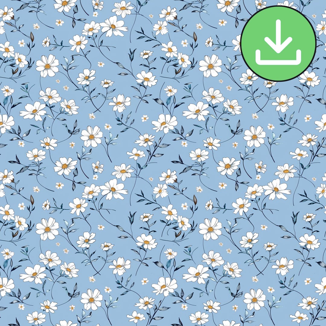 White Flowers Blue Background Seamless Pattern, White Ditsy Floral ...