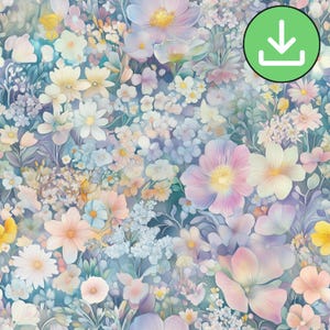 Motif sans couture de fleurs colorées arc-en-ciel, petites fleurs de couleur froide en sourdine, motif répétitif carreau, prairie brumeuse, imprimable, téléchargement numérique