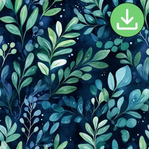 Dark Foliage Seamless Pattern, Botanical Dark Green And Blue Repeat Pattern, Greenery, Leaves, Sublimation, Digital Paper, Digital Download
