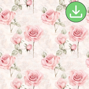 Aquarelle style vintage roses roses dentelle transparente motif, carreaux de motif de répétition floral victorien, shabby chic, imprimable, téléchargement numérique