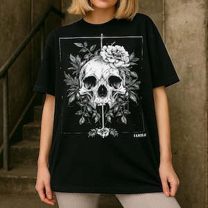 Tshirt gothique rose tête de mort : t-shirt graphique gothique, vêtements alternatifs cottagecore foncé