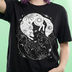 Witchy Yin Yang T-Shirt, featuring celestial foxes.