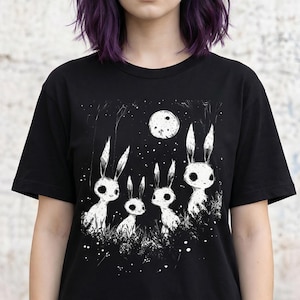 Maglietta con coniglietto strano, maglietta con coniglio inquietante, abbigliamento Weirdcore, maglietta gotica, KAMIOJI