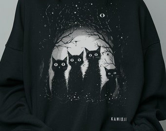 Witchy Schwarze Katze Grafik Sweatshirt - Gothic Emo Pullover