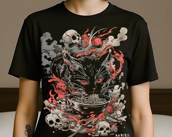 Maglietta Ramen Cat Horror: maglietta grafica giapponese dark art