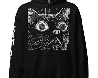 Trippy Black Cat Hoodie, Witchy LoFi Horror Sweater, UNISEX Pullover, KAMIOJI