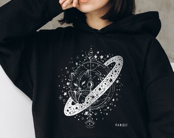 Cat Hoodie, Alt Clothing, Witchy Hoodie, Goth Hoody, Grunge Clothing, Cosmic Space Cat Hoodie, Cosmic Witch, UNISEX