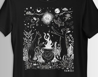 Celestial Cat Tshirt Witch Shirt Dark Cottagecore Weirdcore Abstract Art Goth Clothing UNISEX 2XL 3XL 4XL 5XL