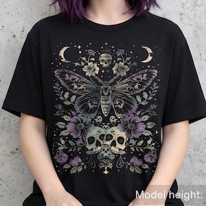 Gothic Moth T Shirt, Witchy Floral Skull Tee, Dark Romance Shirt, Alt Clothing