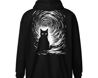 Black Cat Zip Up Hoodie, Gothic Clothes, Witch Aesthetic, Retro Lofi Horror, UNISEX 2XL 3XL 4XL 5XL
