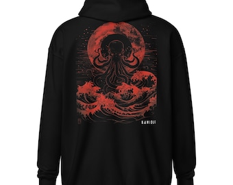 Cthulhu Zip Up Hoodie Horror Octopus Print Japanese Waves Gothic Clothes Alt Clothing BACKPRINT 2XL 3XL 4XL 5XL UNISEX