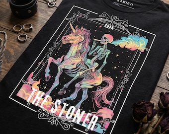 The Stoner Tarot Shirt: Skeleton Unicorn Tshirt, Funny Stoner Gifts, Alternative Clothing