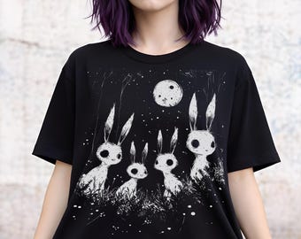 Weirdcore Bunny Shirt, Goth Rabbit T-Shirt, Creepy-Cute Dark Art Tee
