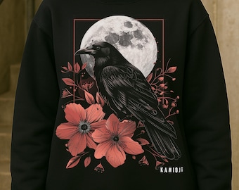 Gothic Crow Sweatshirt: Floral Moon Sweater, Witchy Alt Clothing