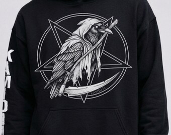 Sudadera con capucha de cuervo de la muerte y pentagrama oculto