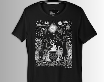 Gatto celeste Tshirt Strega Camicia Scuro Cottagecore Weirdcore Arte astratta Goth Abbigliamento UNISEX 2XL 3XL 4XL 5XL