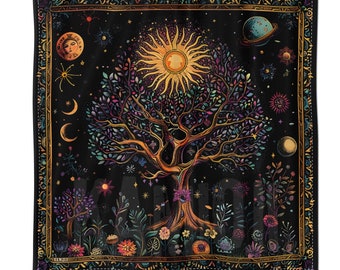 Celestial Tree of Life Tarot Cloth, Altar Cloth, Witchy Gifts, Small Square Table Cloth, For Tarot Readings