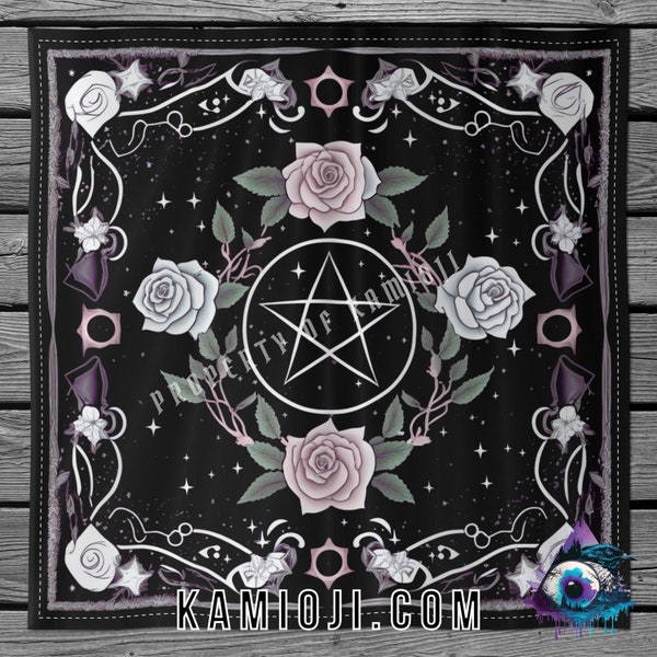 Pentagram Tarot Cloth, Flower Oracle Cloth For Readings, Rose Pattern Altar Cloth, Small Floral Table Cloth