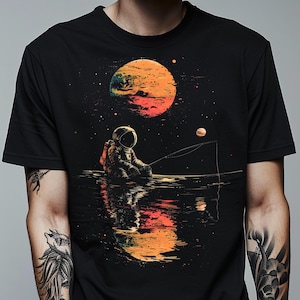 T-shirt astronaut vissen: retro ruimteshirt, kosmisch T-shirt, Trippy Alt-kleding, KAMIOJI