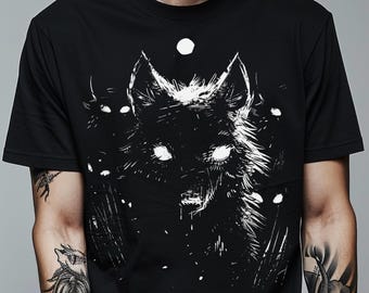 T-shirt Loup Horreur, T-shirt Graphique Loup-garou Rétro Effrayant, T-shirt Alternatif, T-shirt Lune Gothique Lofi, Grandes Tailles