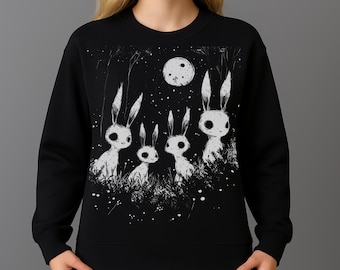 Weird Bunny Sweatshirt, Creepy Rabbit Sweater, Gothic Clothes, Alternative Clothing