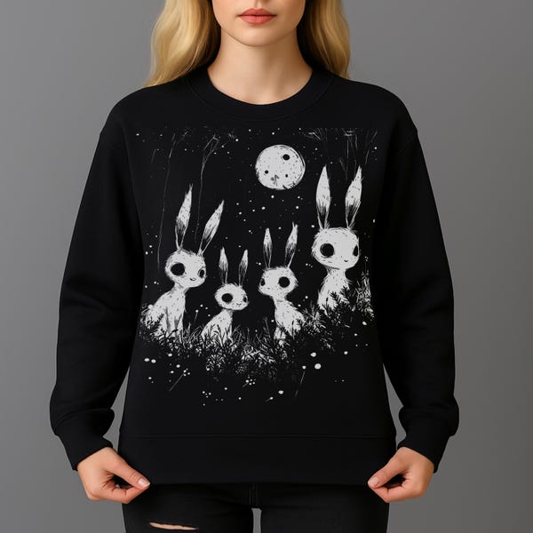 Weird Bunny Sweatshirt, Creepy Rabbit Sweater, Gothic Clothes, Alternative Clothing