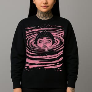 Anime Horror Sweatshirt: Drowning Girl Spiral Sweater, Trippy Weirdcore Graphic Jumper, Alt Clothing image 2