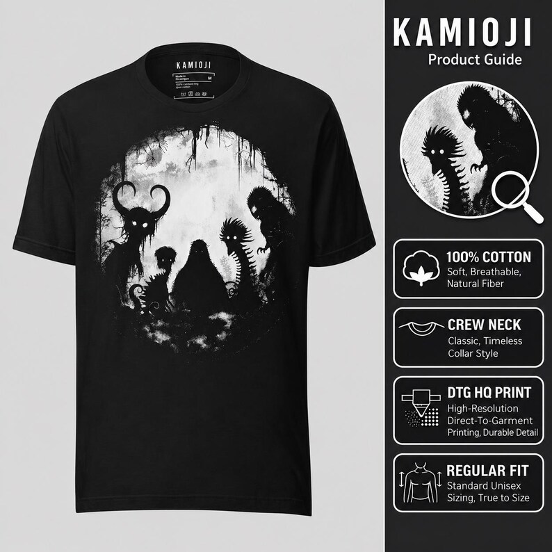 Cryptid friends T-shirt infographic.