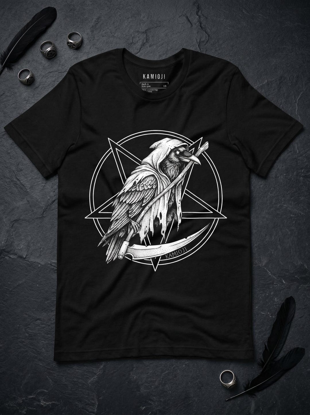 Grim Reaper Crow Shirt, Occult Raven Tshirt, Gothic Pentagram Graphic ...