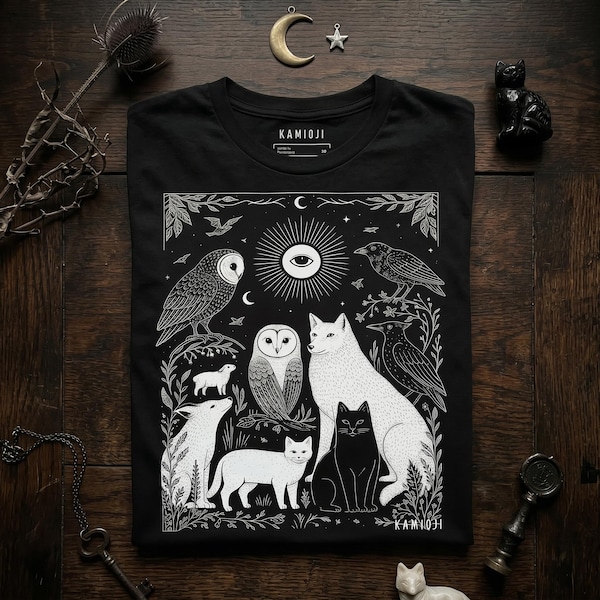 Witchy Woodland Shirt, Celestial Wildlife Graphic Tee, Dark Cottagecore Tshirt, Nature T Shirt
