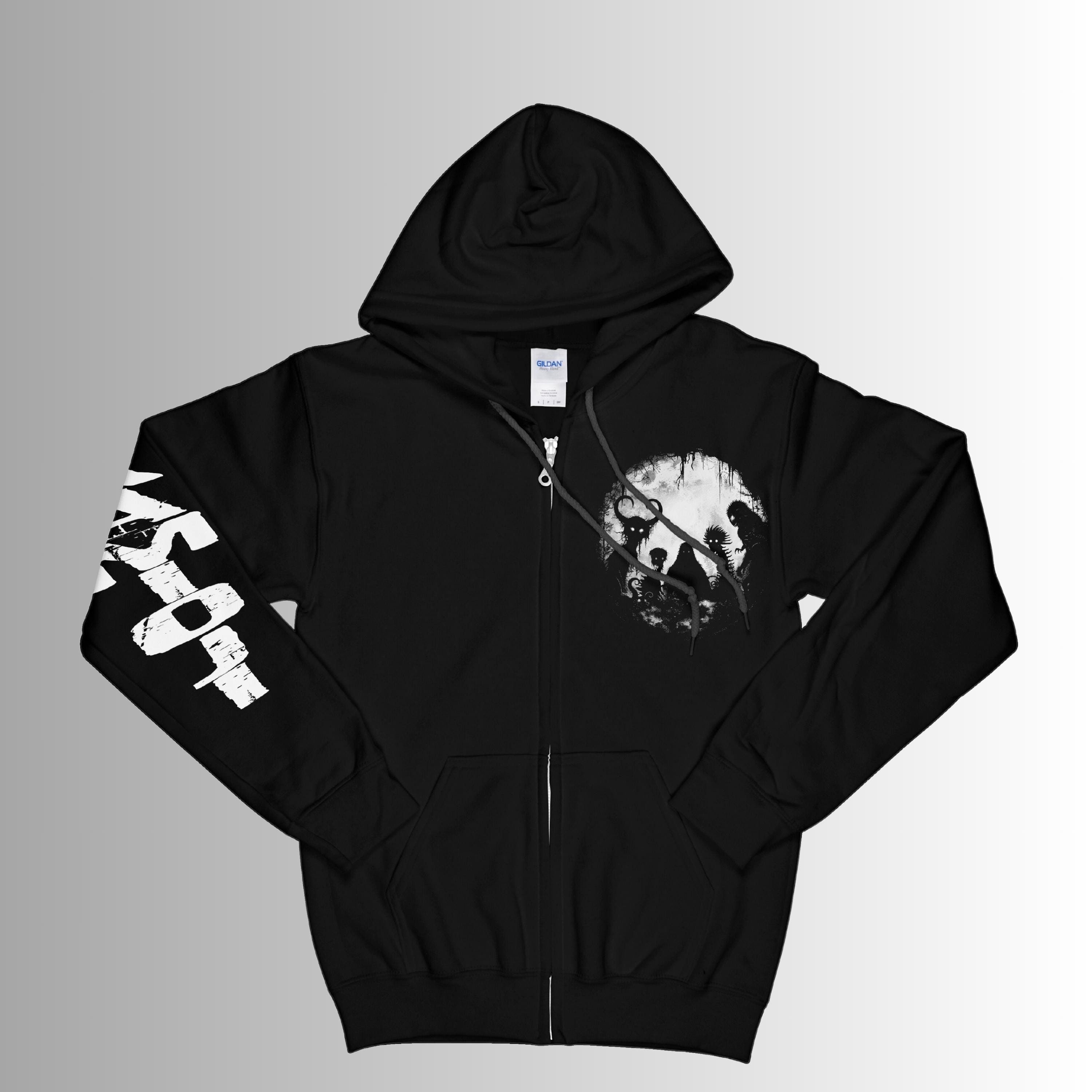 Bigfoot & Mothman Zip-Up Hoodie: Gothic Weirdcore Alt Clothing
