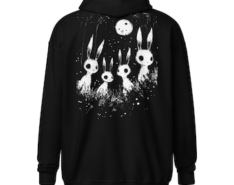 Weirdcore Bunny Zip-Up Hoodie: Creepy-Cute Gothic Cottagecore