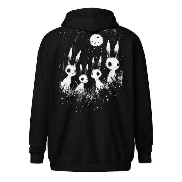 Weirdcore Bunny Zip-Up Hoodie: Creepy-Cute Gothic Cottagecore