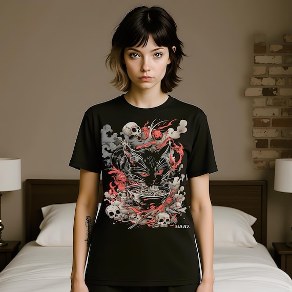 Ramen Cat Horror Shirt: Japanese Dark Art Graphic Tee