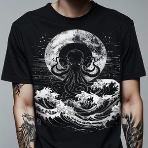 Cthulhu Shirt, Kraken Sea Monster T Shirt, Retro Horror Tee, Dark Art Creature Top, Unisex Alternative Clothing