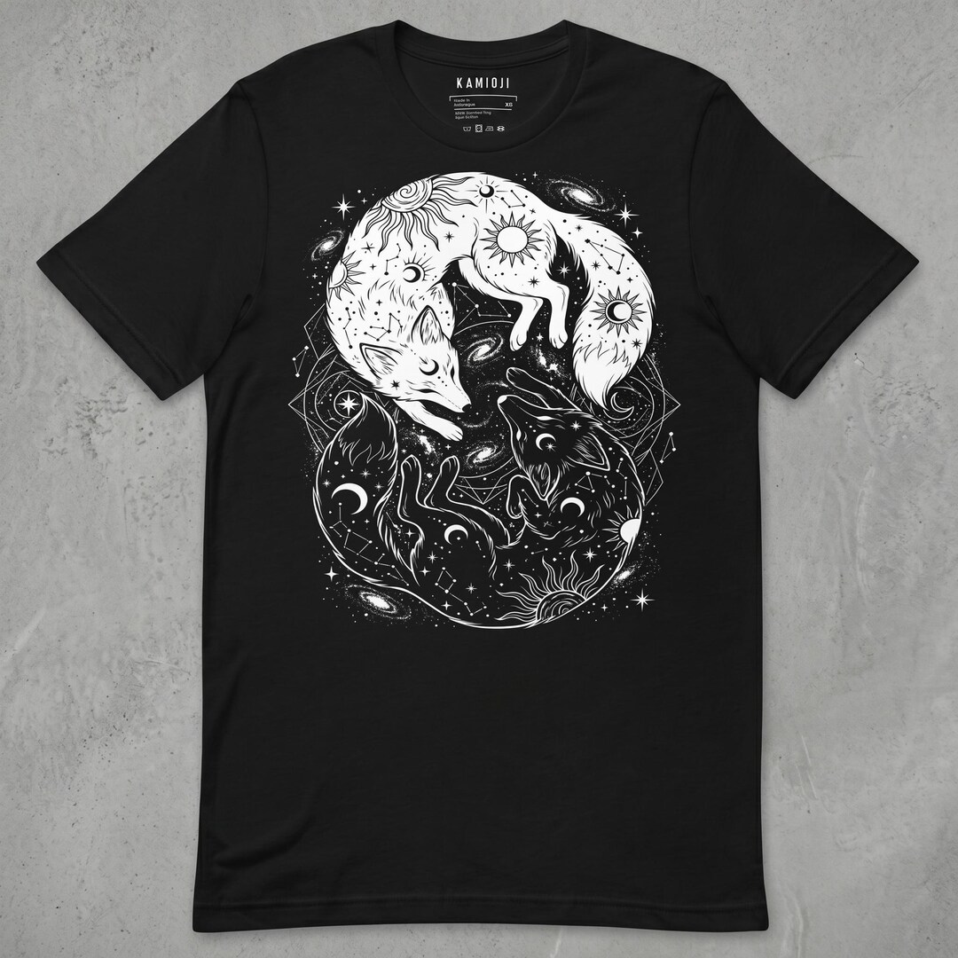 Fox Yin Yang Shirt, Celestial Sun and Moon Tshirt, Dark Cottagecore ...