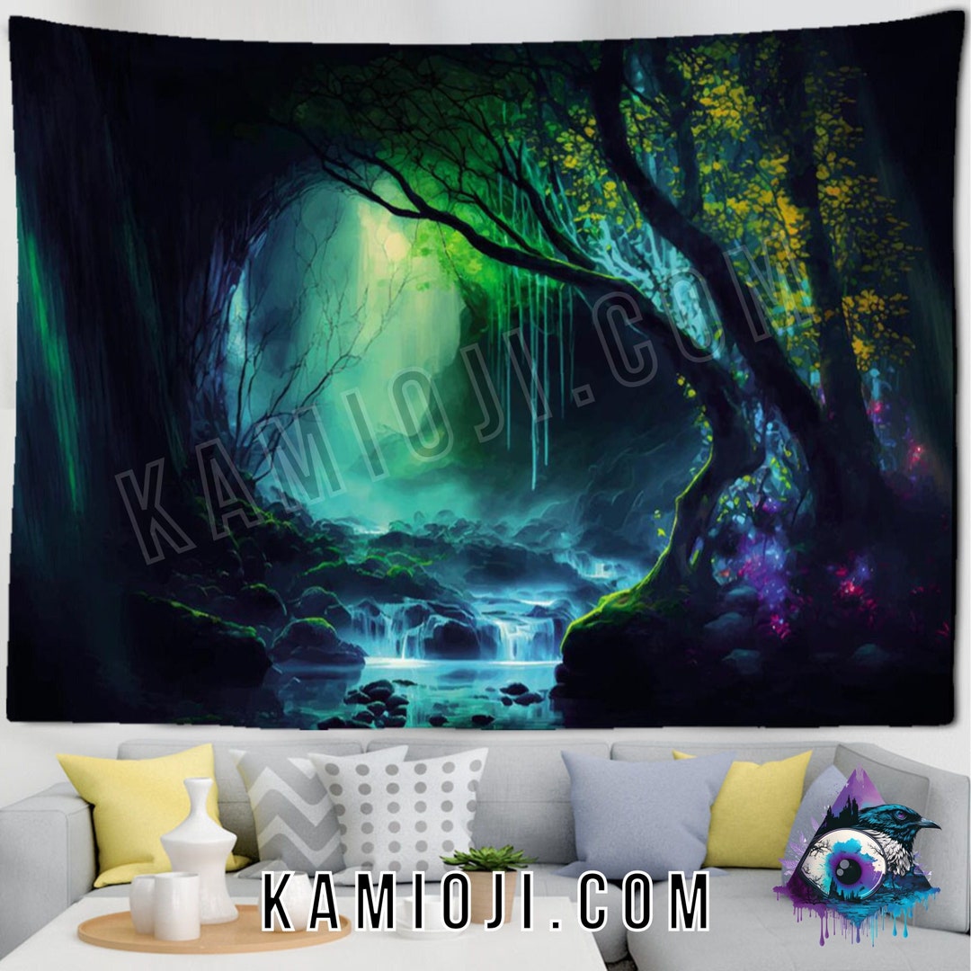Enchanted Forest Tapestry, Wall Hanging Decor, Tree of Life Fantasy