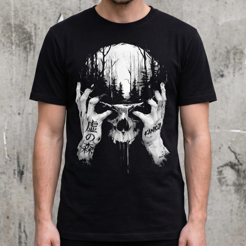 Weirdcore horror t-shirt featuring creepy forest imagery and occult themes