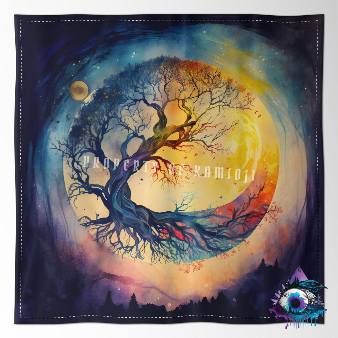 Tarot Cards Altar Cloth | Tree of Life Moon and Stars, Oracle Mat, for ...
