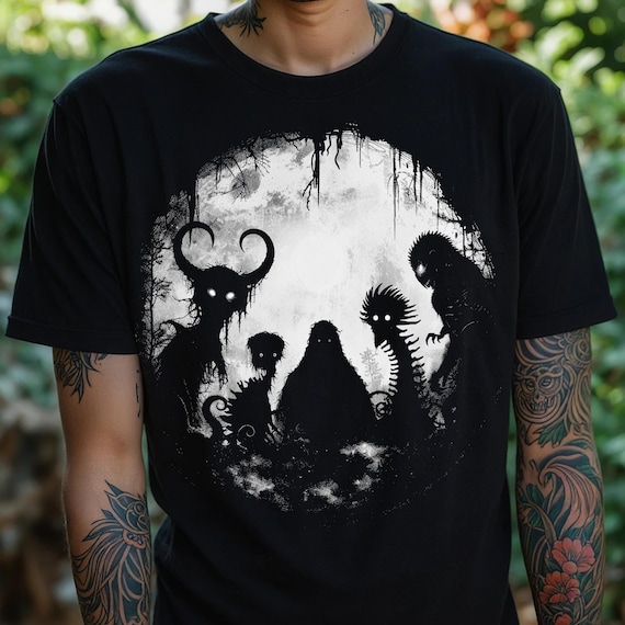 Cryptid Shirt: Bigfoot and Friends Horror Tshirt, Creepy Dark Art, UNISEX Gothic T-Shirt