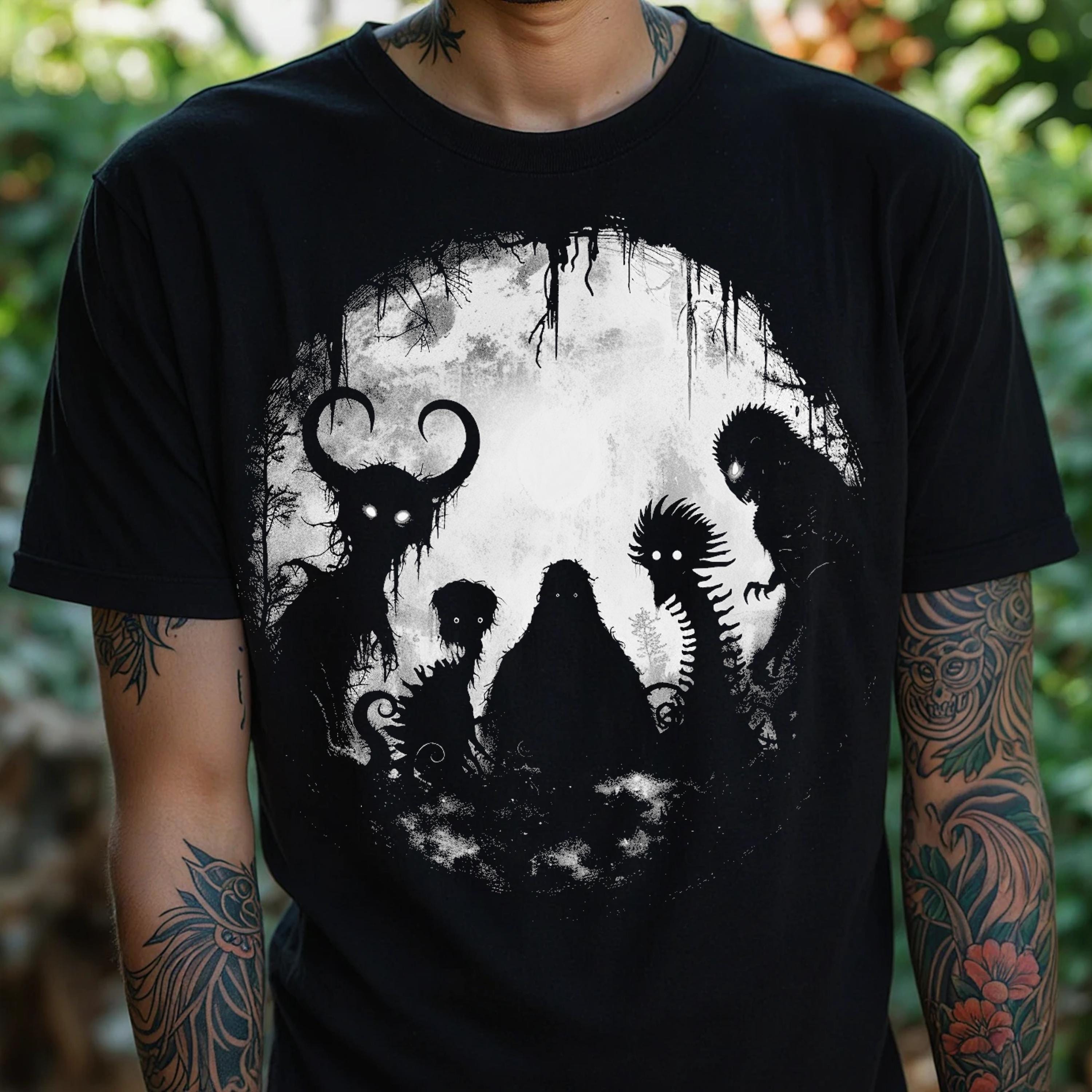 Cryptid Horror Shirt, Bigfoot and Friends Tshirt, Creepy Dark Art Aesthetic, UNISEX Gothic T-Shirt
