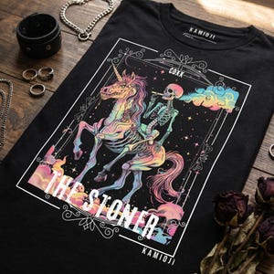 The Stoner Tarot Shirt: Skeleton Unicorn Tshirt, Funny Stoner Gifts, Alternative Clothing